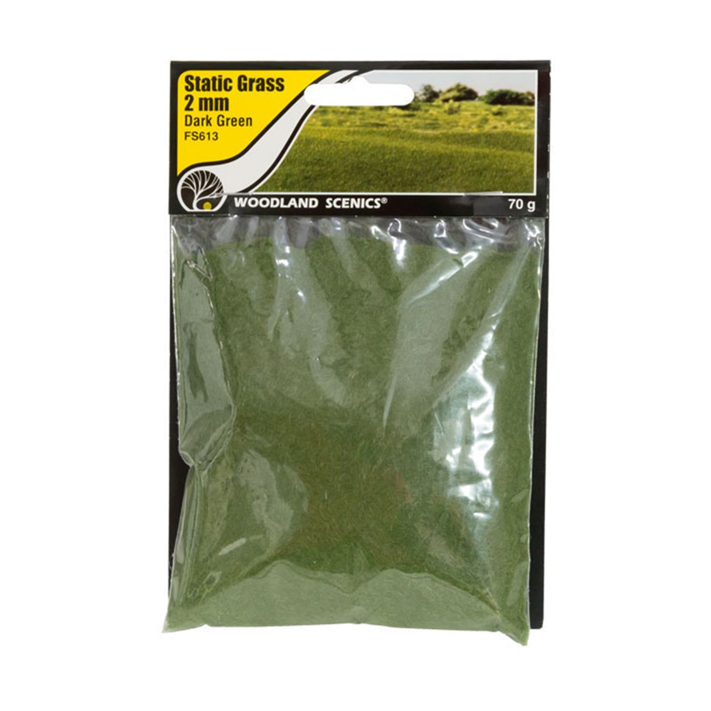 Woodland Scenics FS613 Static Grass, 2mm Dark Green 70g