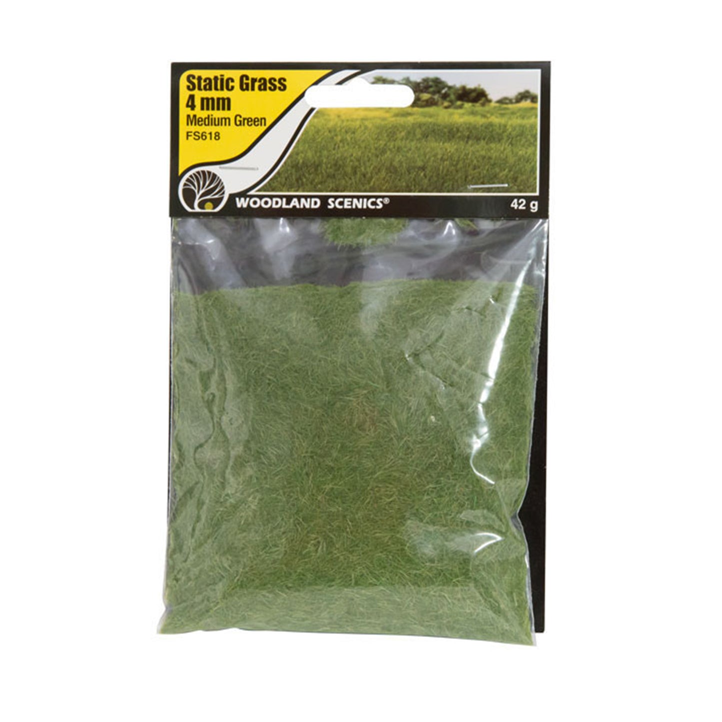 Woodland Scenics FS618 Static Grass, 4mm Medium Green 42g