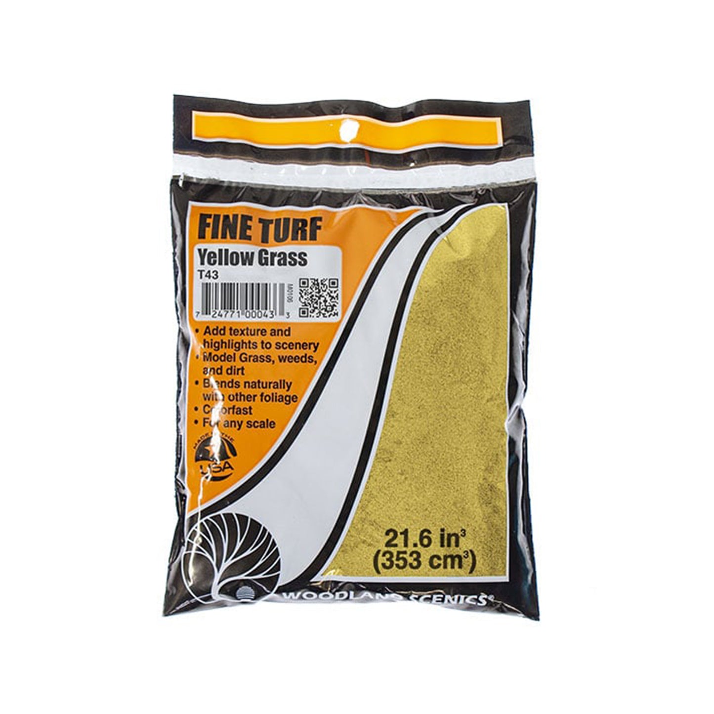 Woodland Scenics T43 Fine Turf, Yellow Grass 21.6 in³ Bag