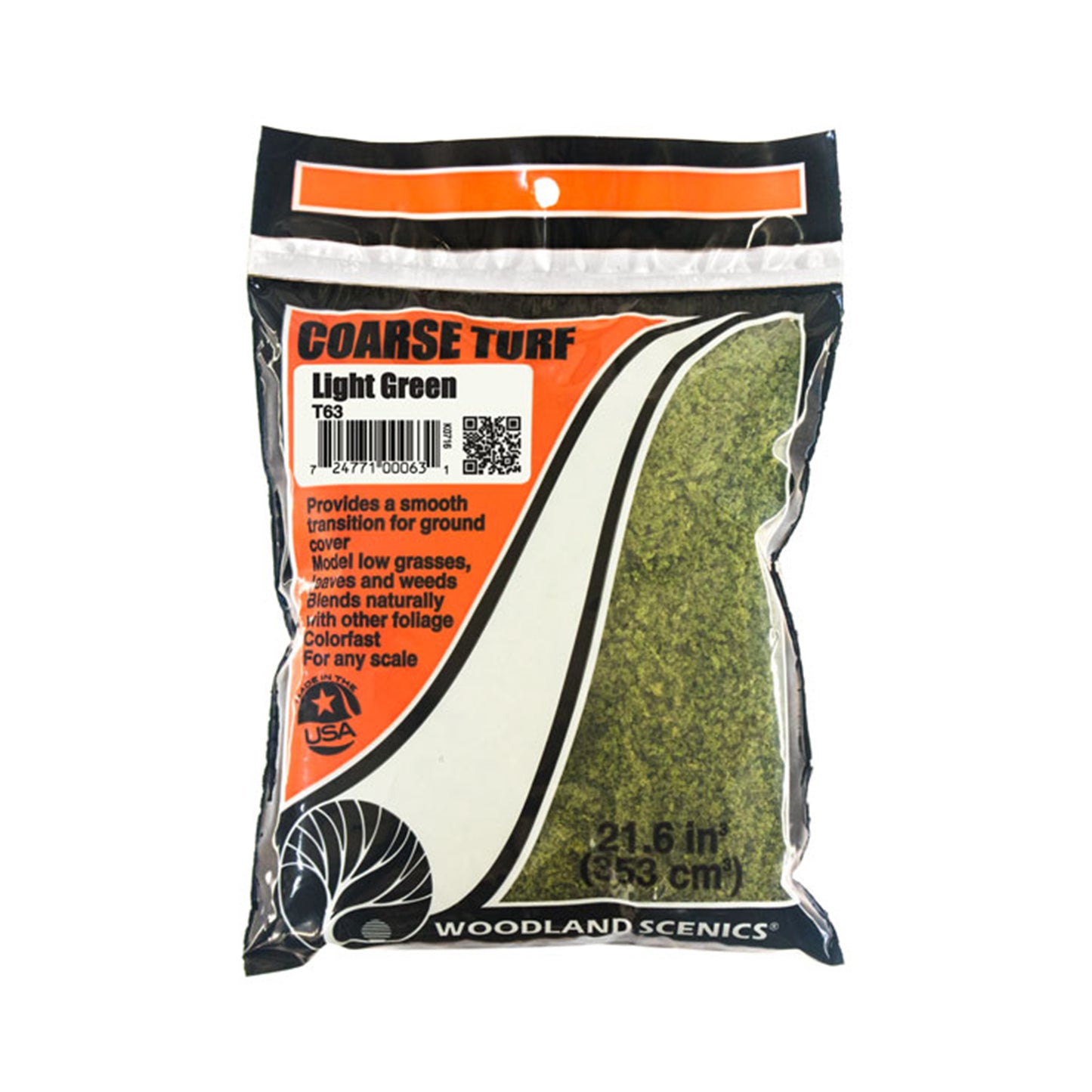 Woodland Scenics T63 Coarse Turf, Light Green 21.6 in³ Bag