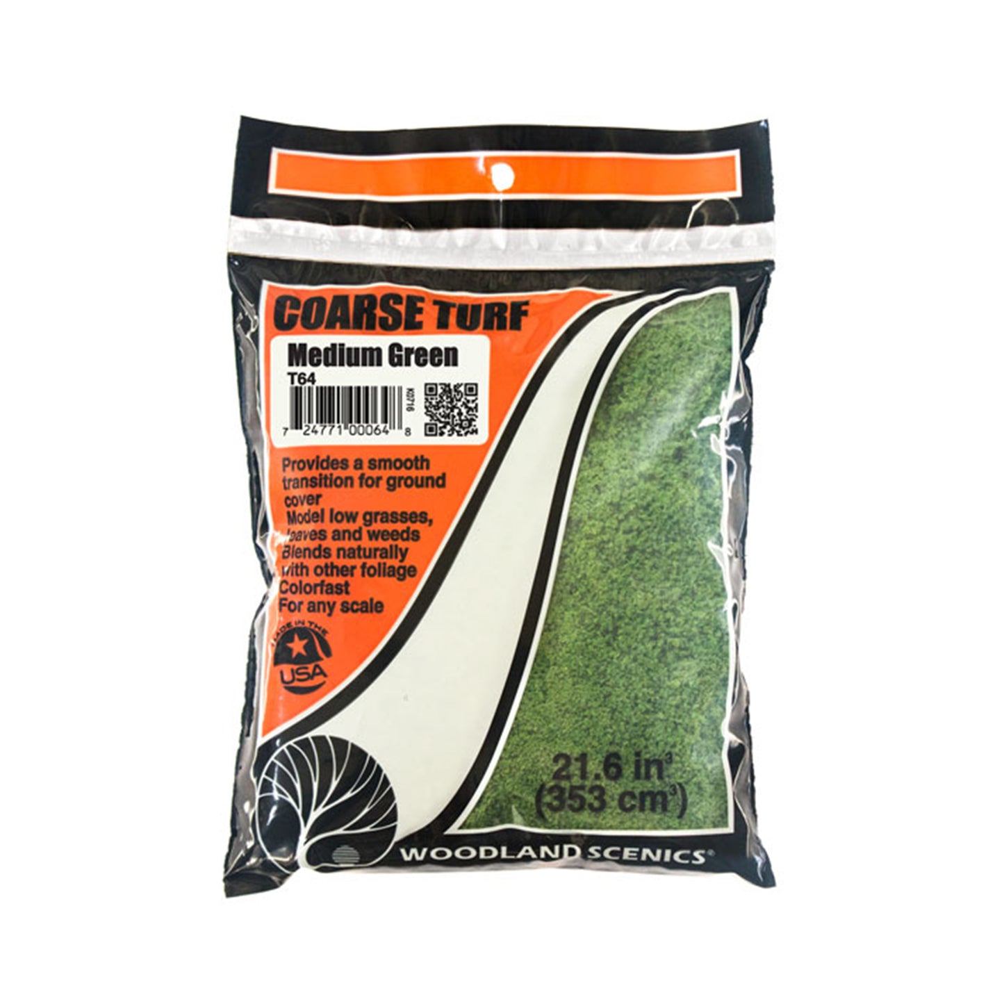 Woodland Scenics T64 Coarse Turf, Medium Green 21.6 in³ Bag
