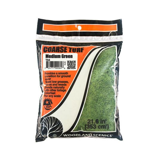 Woodland Scenics T64 Coarse Turf, Medium Green 21.6 in³ Bag
