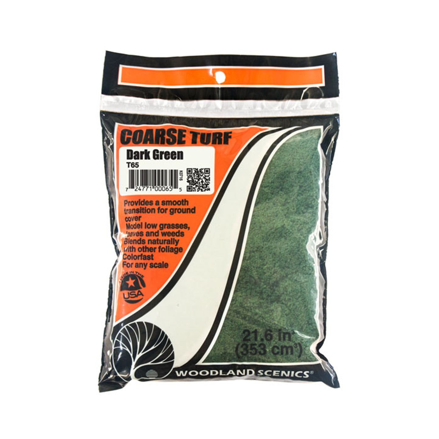Woodland Scenics T65 Coarse Turf, Dark Green 21.6 in³ Bag