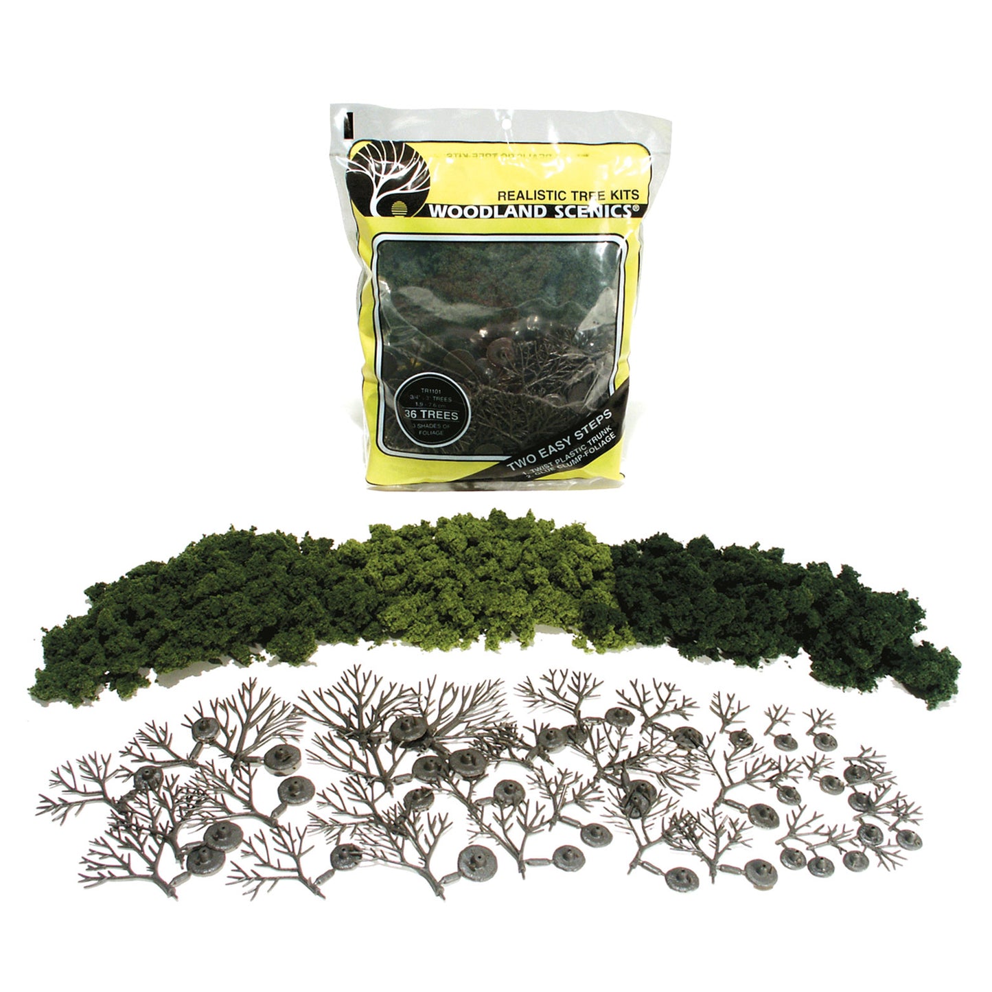 Woodland Scenics TR1101 Realistic Tree Kit, 36 Deciduous Trees 3/4-3" Light, Medium, and Dark Green