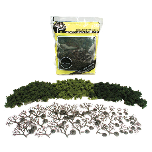 Woodland Scenics TR1103 Realistic Tree Kit, 7 Deciduous Trees 5-7" Light, Medium, and Dark Green