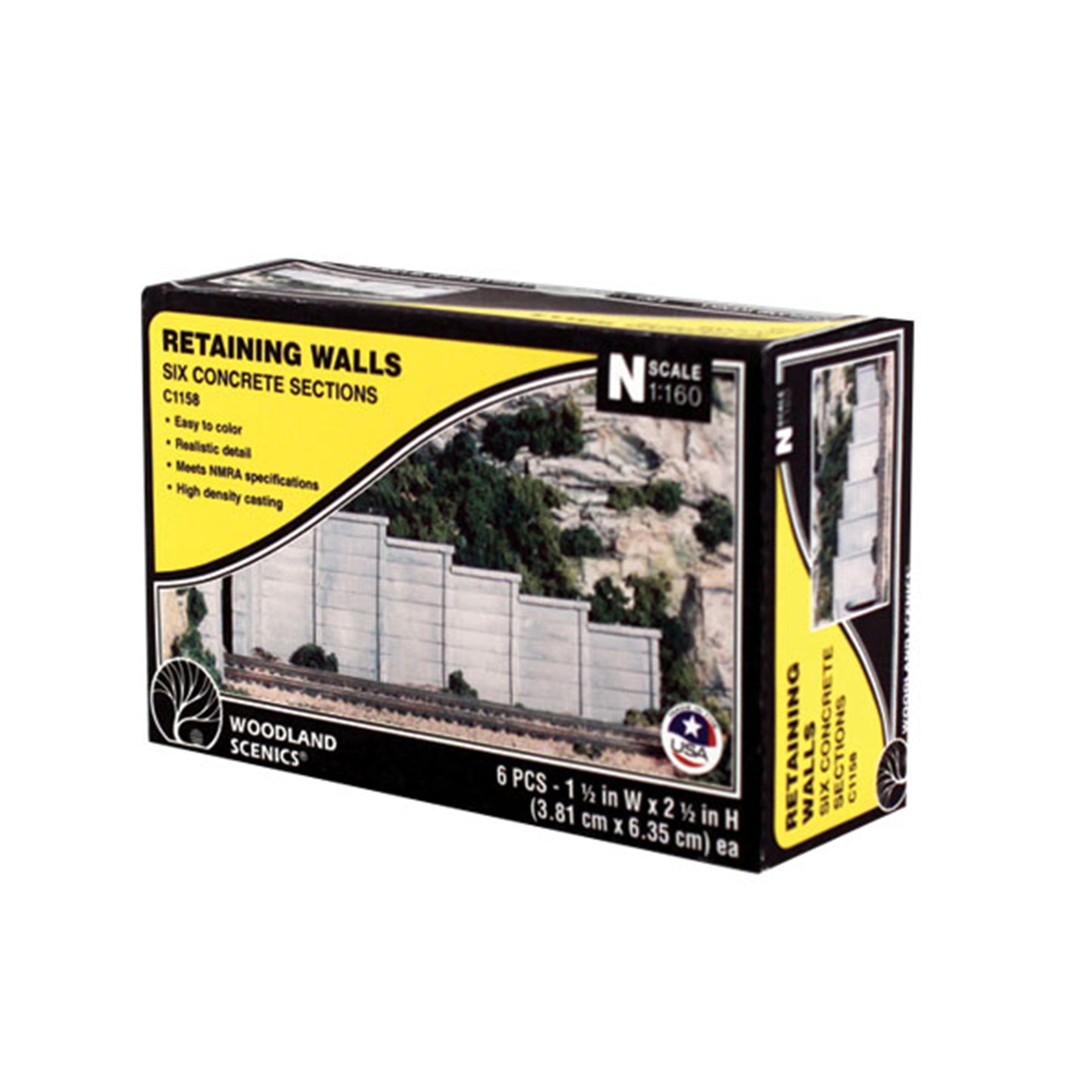 Woodland Scenics C1158 N Retaining Walls, Concrete 6pcs