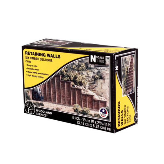 Woodland Scenics C1160 N Retaining Walls, Timber 6pcs