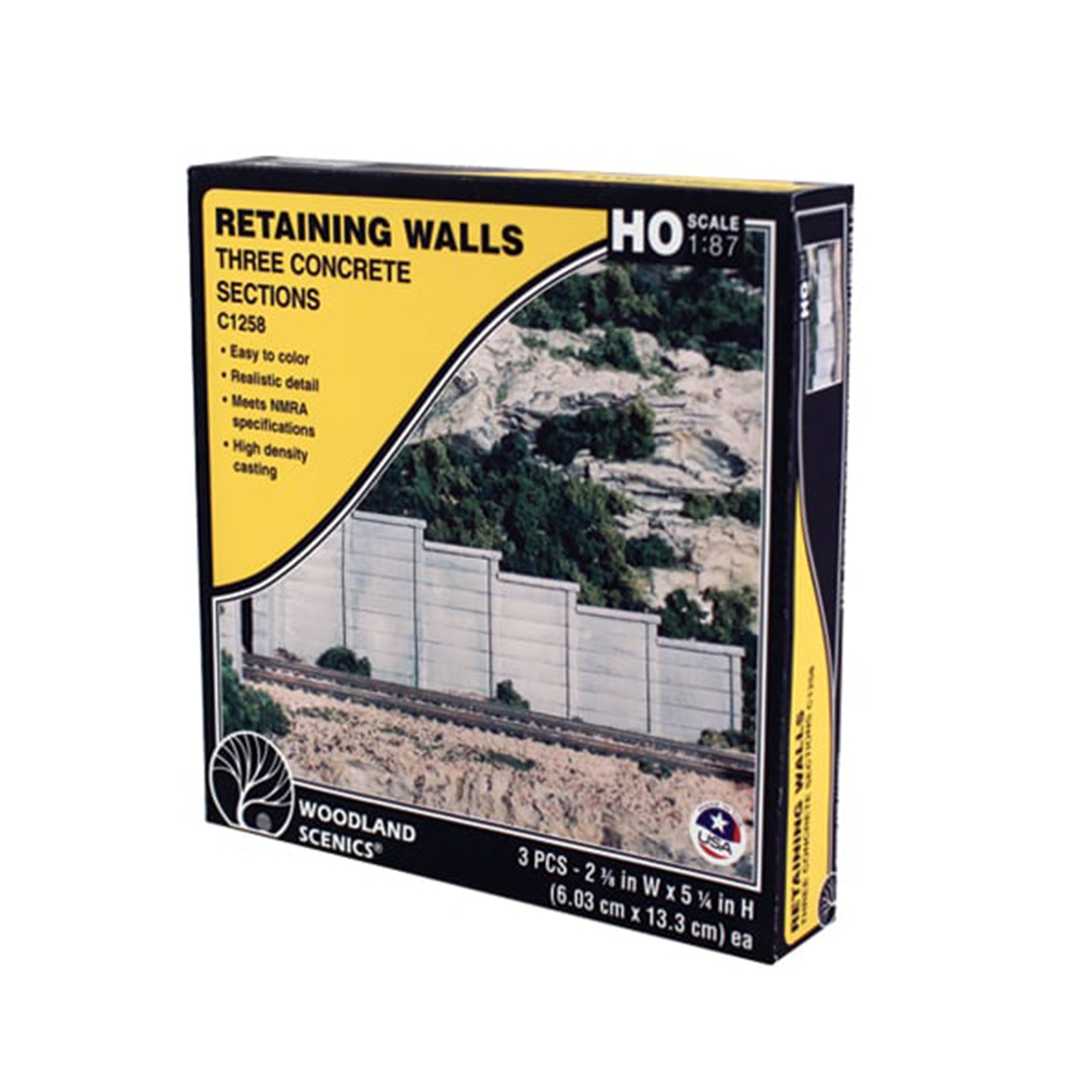 Woodland Scenics C1258 HO Retaining Walls, Concrete 3pcs