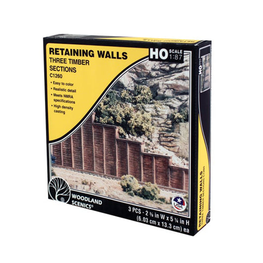 Woodland Scenics C1260 HO Retaining Walls, Timber 3pcs