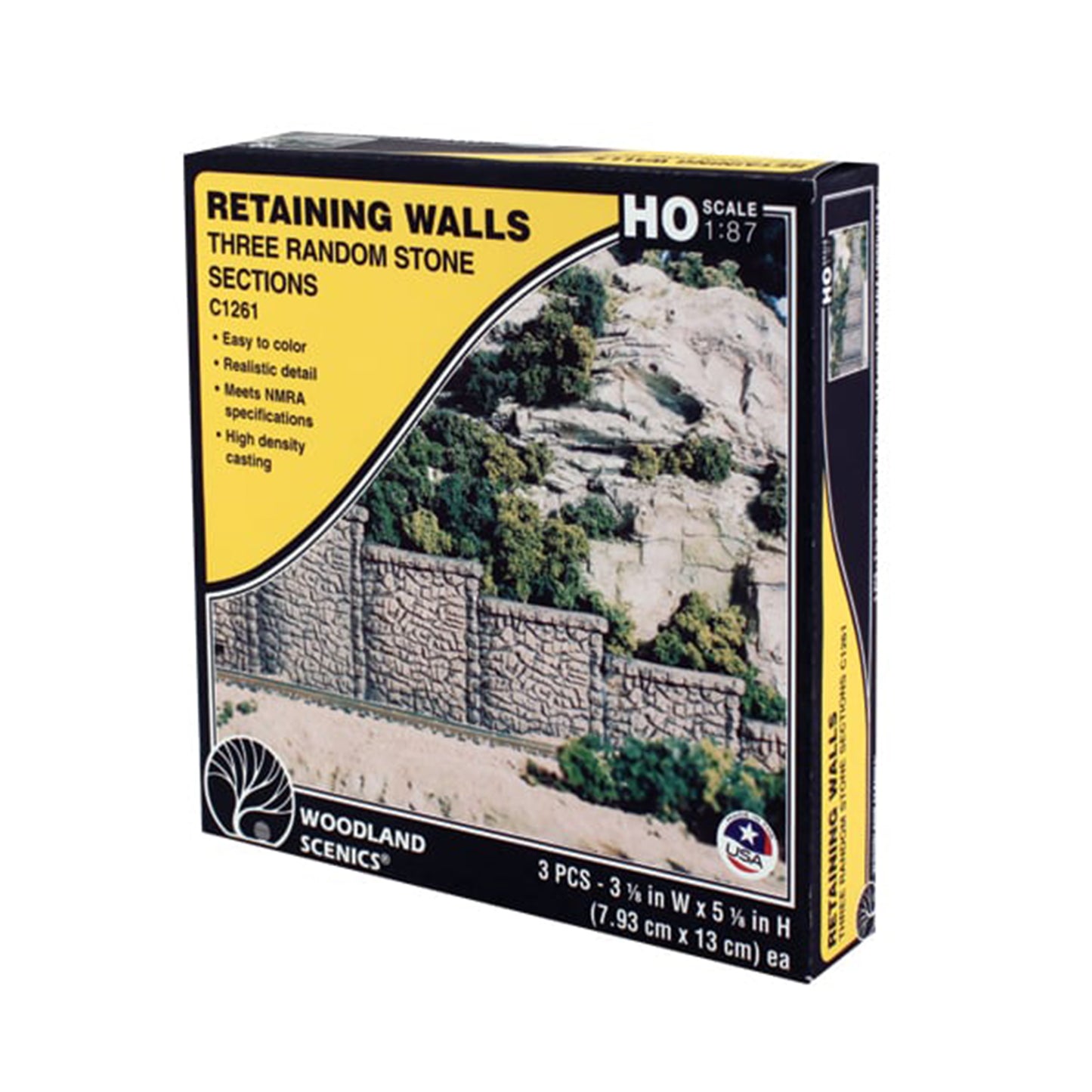 Woodland Scenics C1261 HO Retaining Walls, Random Stone 3pcs