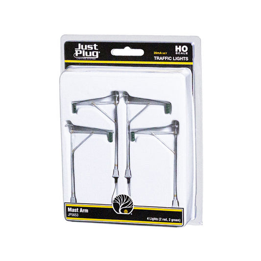 Woodland Scenics JP5653 HO Just Plug® Lighting System Mast Arm Traffic Lights, 4pk (2 Red 2 Green)